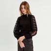 Pull manches longues dentelle noir femme