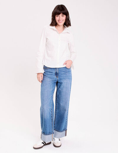 Chemise cintr&eacute;e manches longues blanc femme