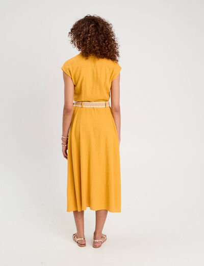 Robe chemise midi contenant du lin jaune citron femme