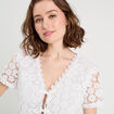 T-shirt noué dentelle guipure blanc femme