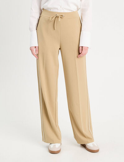 Pantalon large élastiqué beige femme
