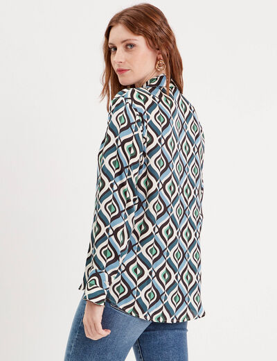 Chemise satin manches longues bleu femme