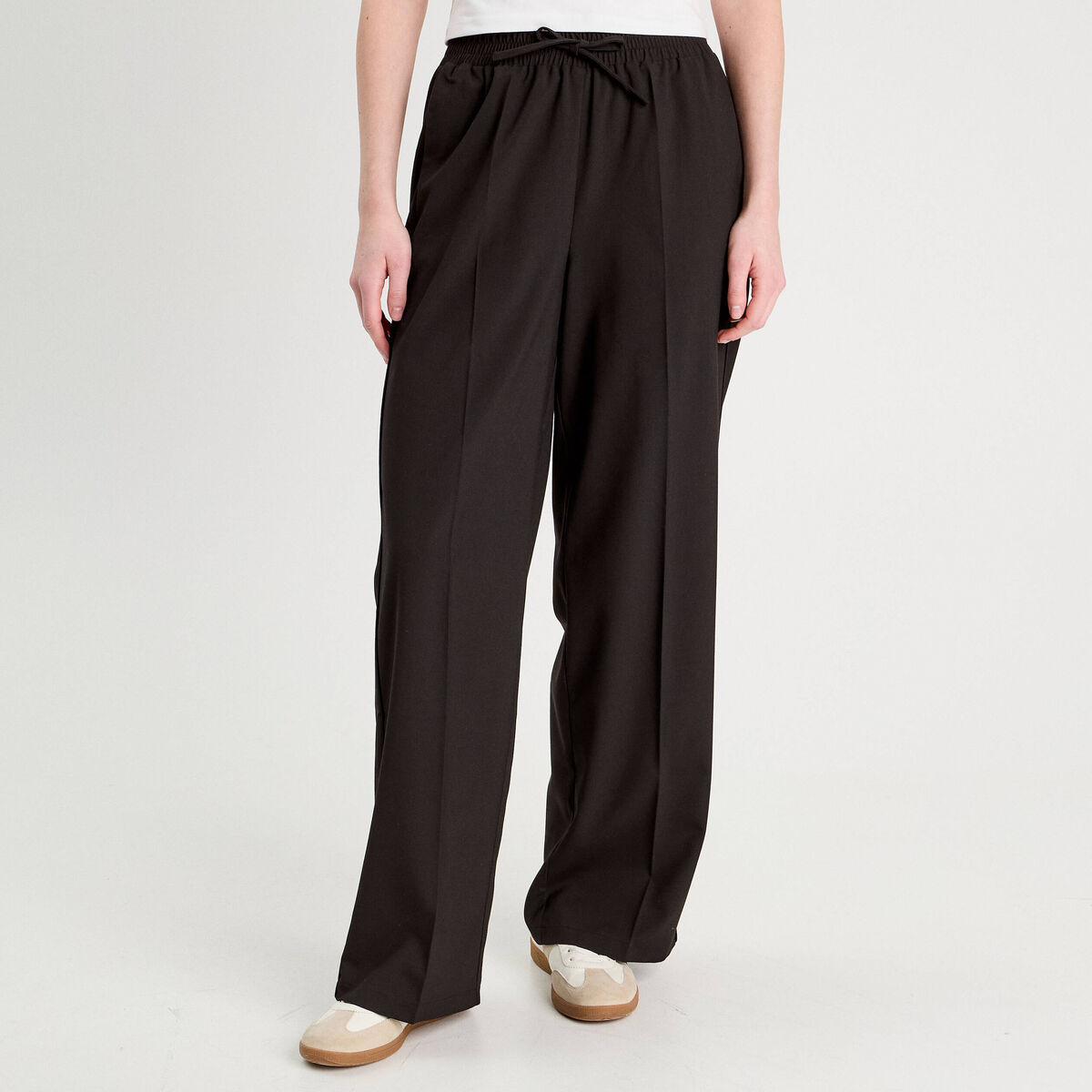 Pantalon large taille haute noir femme