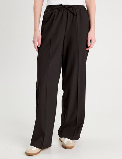 Pantalon large taille haute noir femme