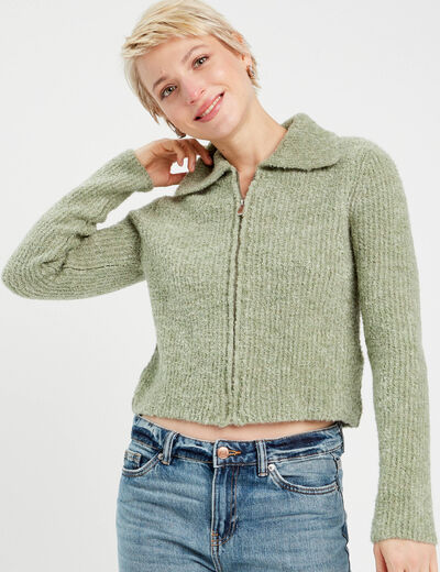 Gilet manches longues zippé vert pastel femme