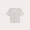 Top macramé boutonné ecru femme