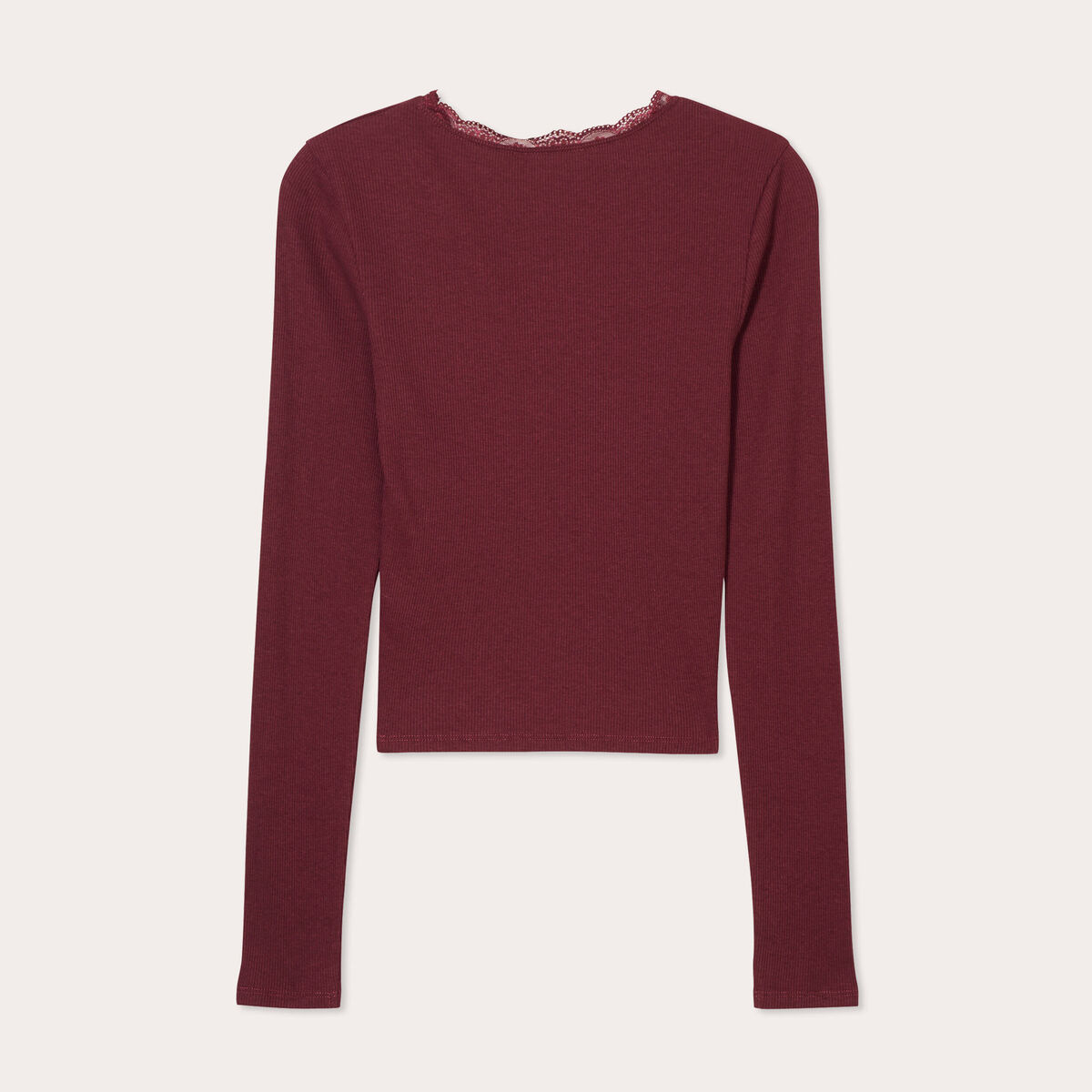 T-shirt cropped côtelé prune femme