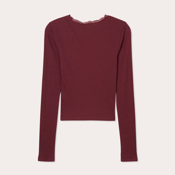 T-shirt cropped côtelé prune femme