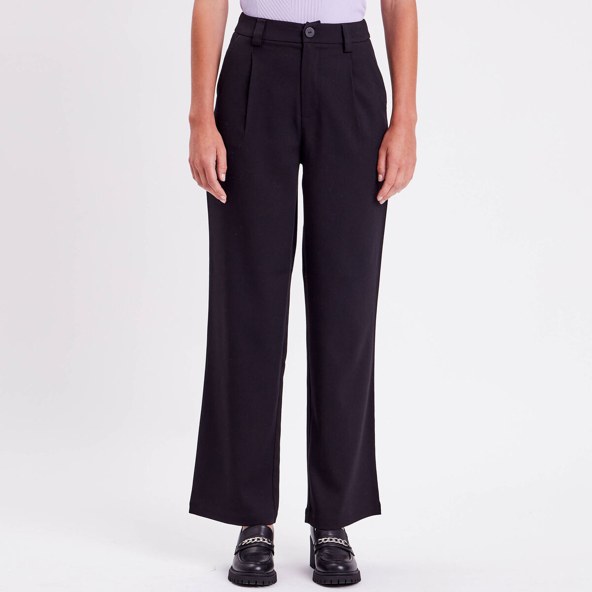 Pantalon droit large noir femme