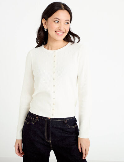 Gilet ajour&eacute; manches longues ecru femme