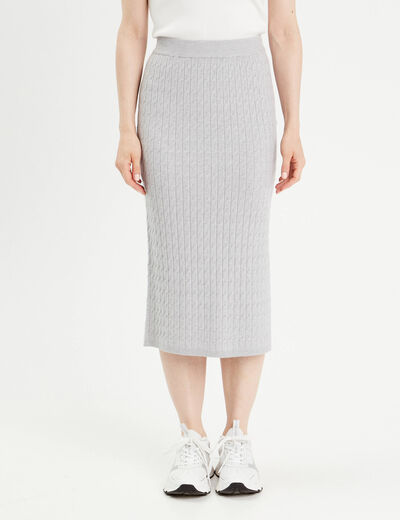 Jupe midi tricot crayon gris clair femme