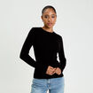 T-shirt cintr&eacute; col rond manches longues noir femme