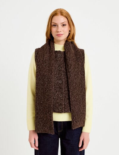 Veste droite sans manches col am&eacute;ricain marron fonc&eacute; femme