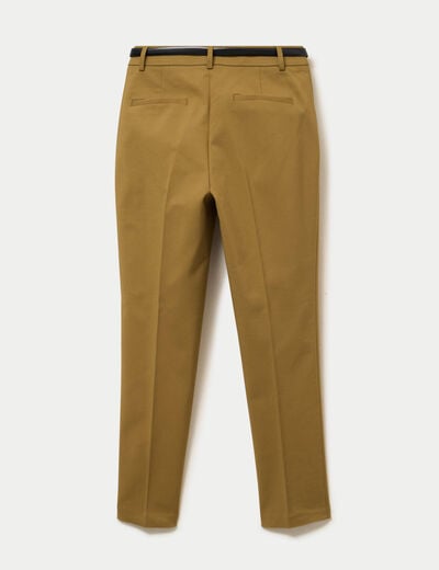 Pantalon cigarette ceintur&eacute; vert kaki femme