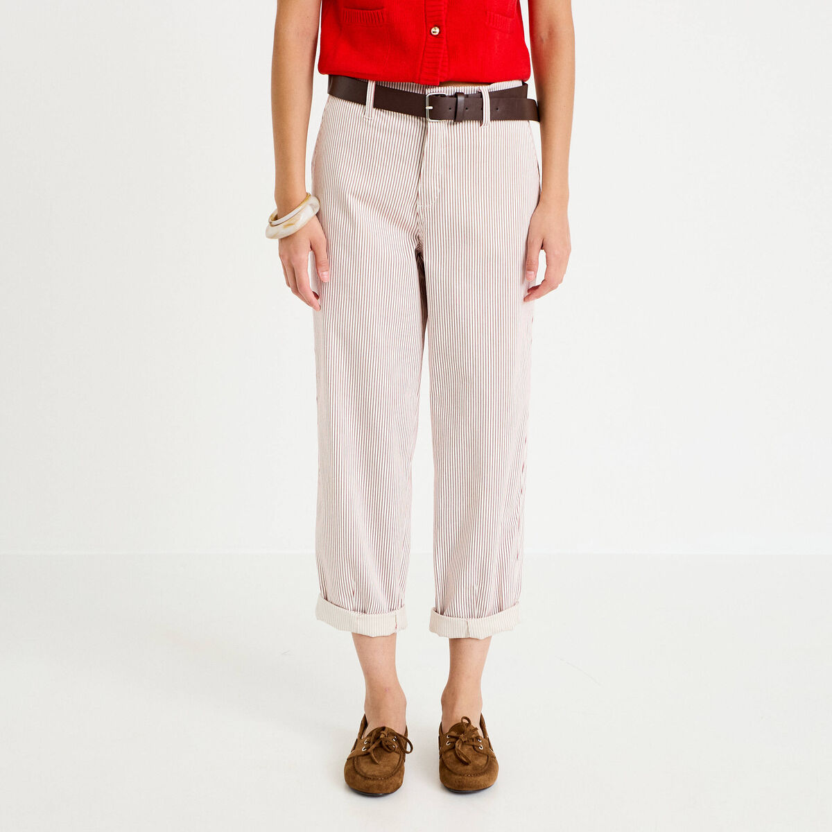 Pantalon chino 7/8&egrave;me taille &eacute;lastiqu&eacute;e vieux rose femme