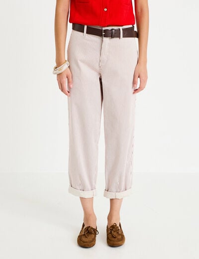 Pantalon chino 7/8&egrave;me taille &eacute;lastiqu&eacute;e vieux rose femme