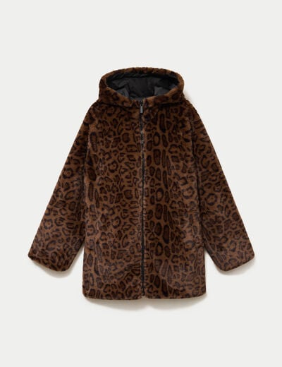 Parka r&eacute;versible 3/4 &agrave; capuche noir femme