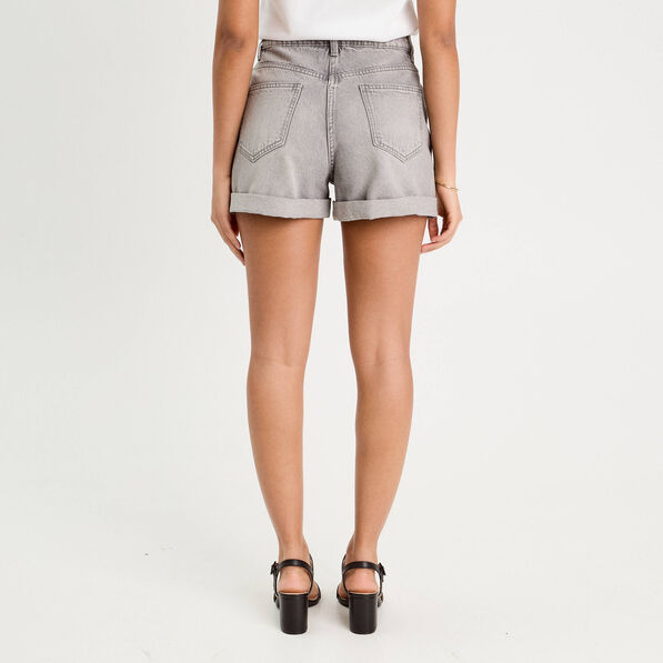 Short mom taille haute en jean denim gris femme