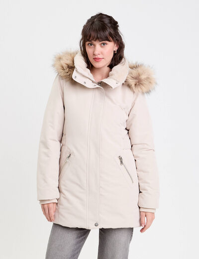 Parka droite avec capuche ecru femme