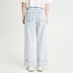 Jeans droit &agrave; revers denim bleach femme