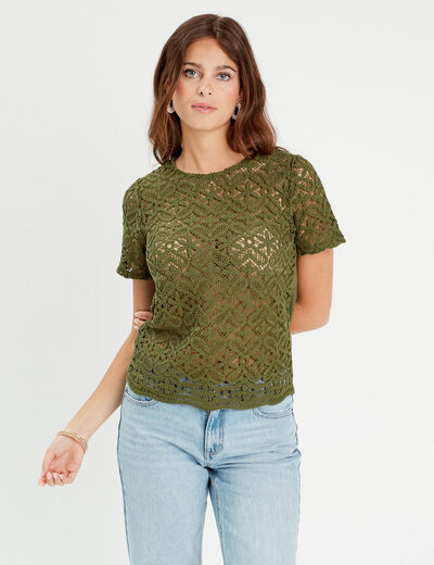 T-shirt manches courtes vert olive femme