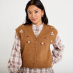 Gilet sans manches col v broderie marron femme