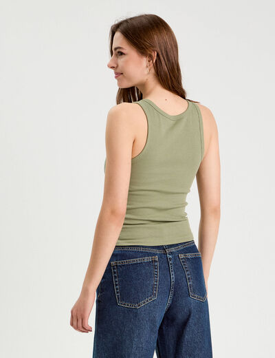 Débardeur côtelé vert kaki femme