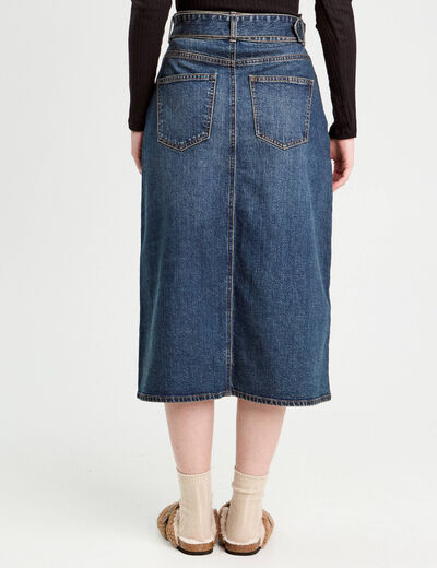 Jupe midi trapèze en jean denim dirty femme