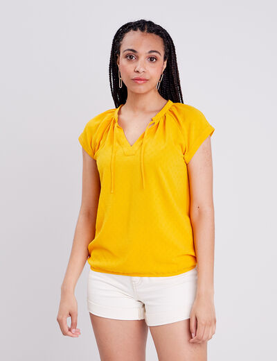 Blouse manches courtes jaune foncé femme