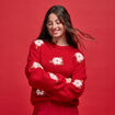 Pull ample col rond manches longues rouge femme