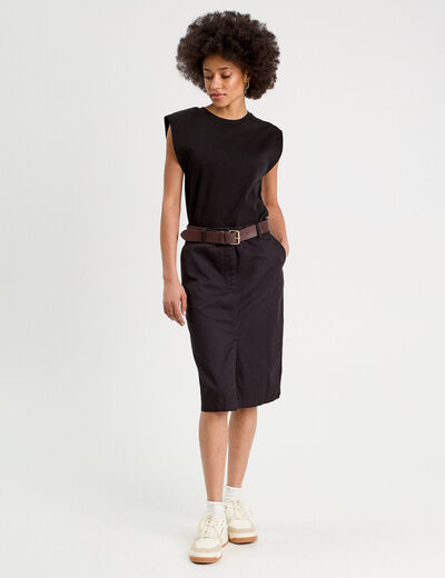 Jupe droite ceinturée noir femme