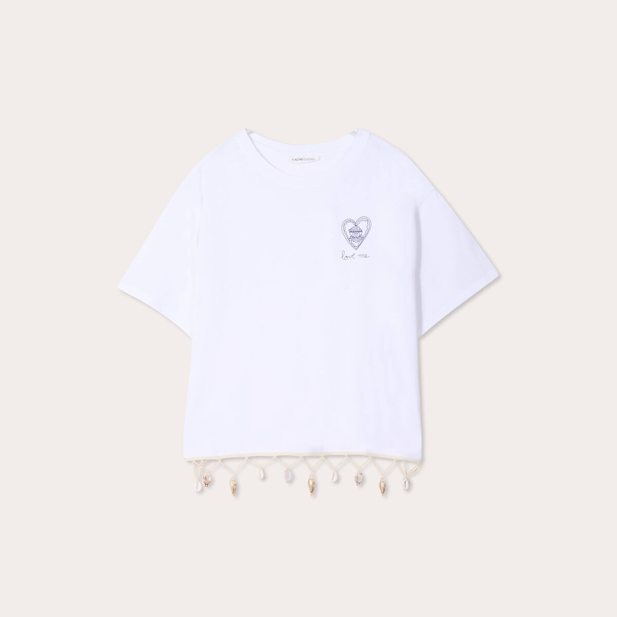 T-shirt avec coquillages blanc femme