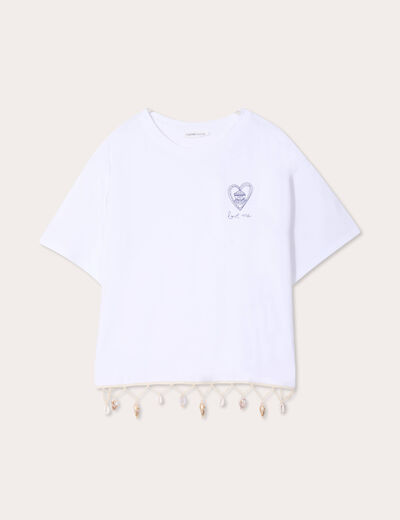 T-shirt avec coquillages blanc femme