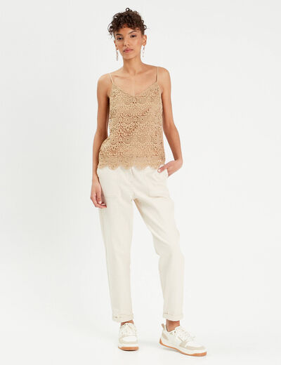 Débardeur aspect macramé beige femme