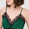 Robe longue ajustée dentelle vert foncé femme