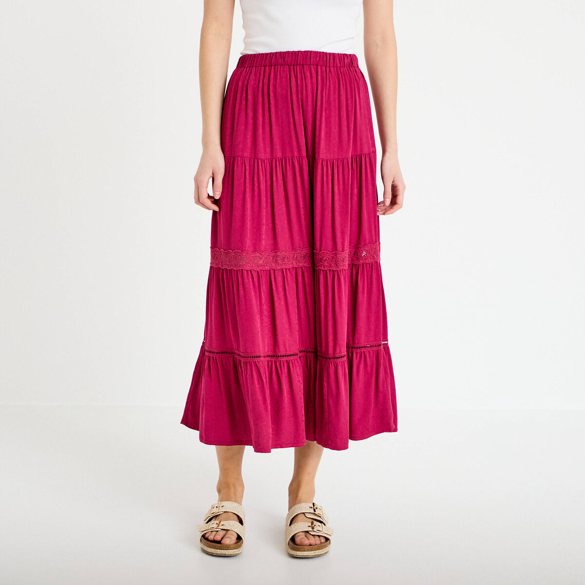 Jupe &eacute;vas&eacute;e longueur 3/4 dentelle rouge femme
