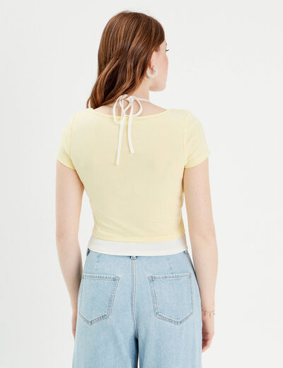 T-shirt 2-en-1 jaune pastel femme