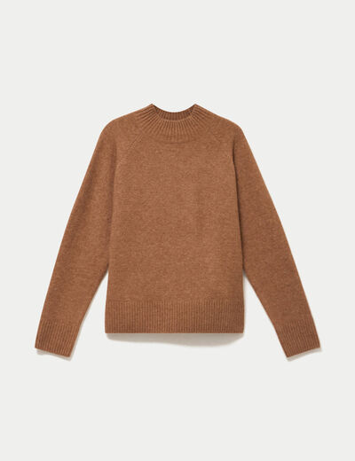 Pull col montant manches longues camel femme