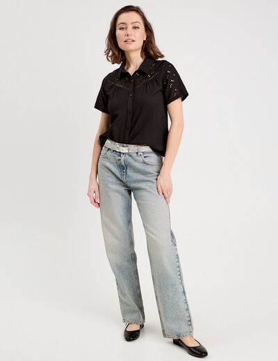 Chemise broderie anglaise noir femme