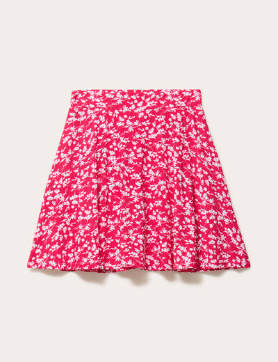 jupe courte évasée stretch rose fushia femme
