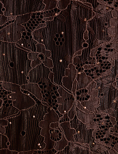 Blouse dentelle manches longues marron fonc&eacute; femme