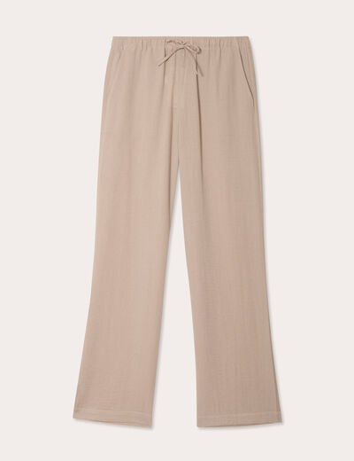 Pantalon large fluide beige femme