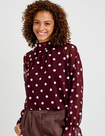 Blouse droite voile manches longues bordeaux femme