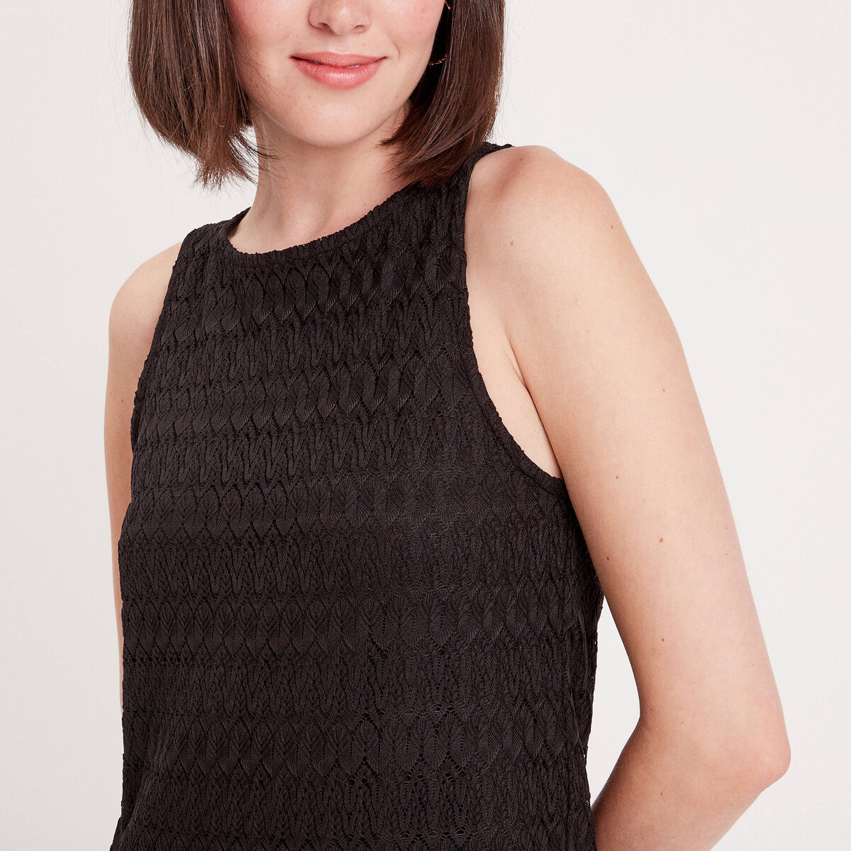 Robe longue droite ajourée noir femme