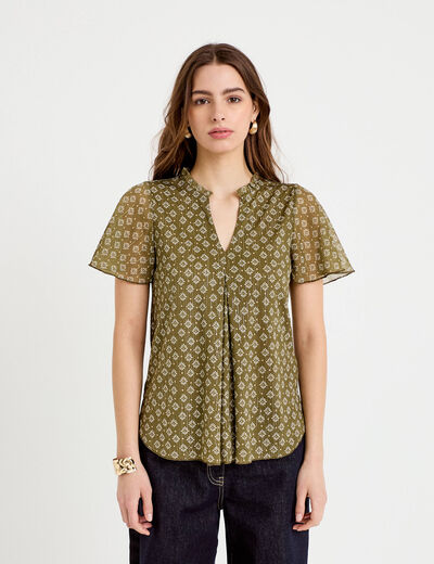 Blouse droite longue manches courtes vert femme