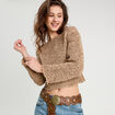 Pull col bateau ajouré beige femme