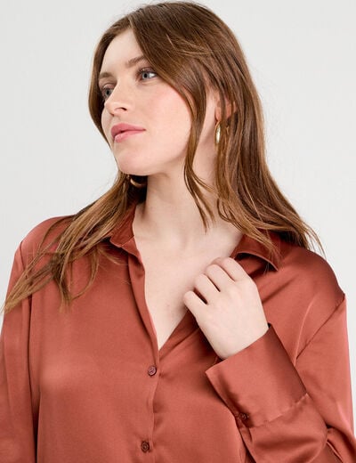 Chemise manches longues satin vieux rose femme