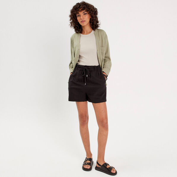 Chemise manches 3/4 contenant du lin vert kaki femme