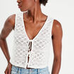Gilet cropped crochet ecru femme