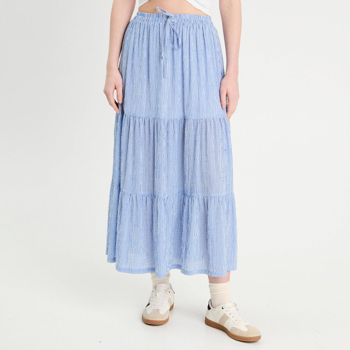 Jupe longue trapèze bleu clair femme